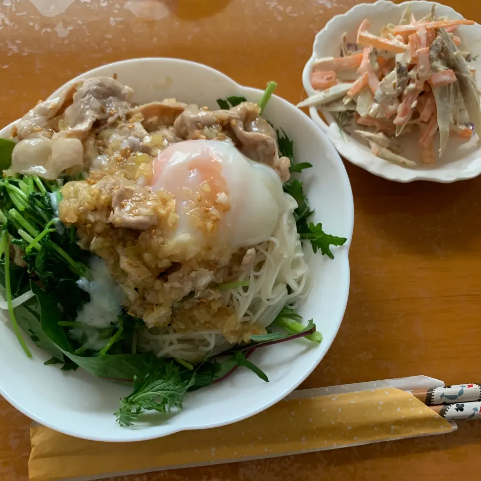 ねぎだく豚しゃぶそうめん・ごぼうと人参の柚子胡椒マヨサラダ|sayaさん