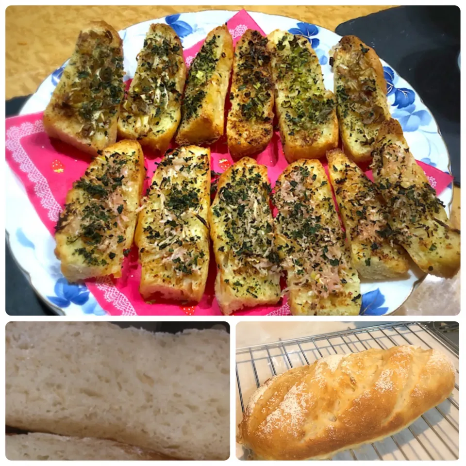 にゃあ（芸名）さんの料理 バケット🥖のガーリック🧄バター🧈ネギ乗せ🍀|佐野未起さん