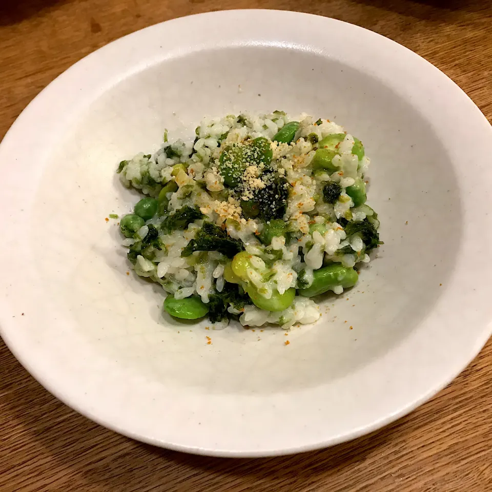 青のりと空豆のリゾット|ボンジュール！さん