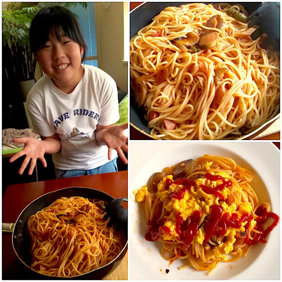 Sunday  lunch🍴 お野菜たっぷりﾄﾏﾄｿｰｽﾊﾟｽﾀw/ｽｸﾗﾝﾌﾞﾙｴｯｸﾞby  daughter|🌈Ami🍻さん