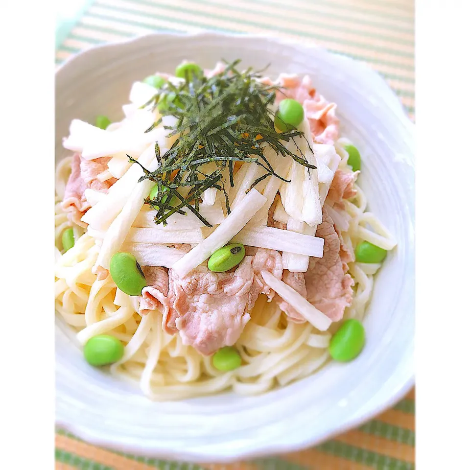 山芋とむき枝豆乗せ冷しゃぶうどん♬|しづか御膳さん