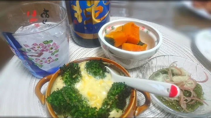 あさりの豆乳グラタン✴️
   カボチャの煮物
   めかぶ酢ミョウガのせ|びせんさん