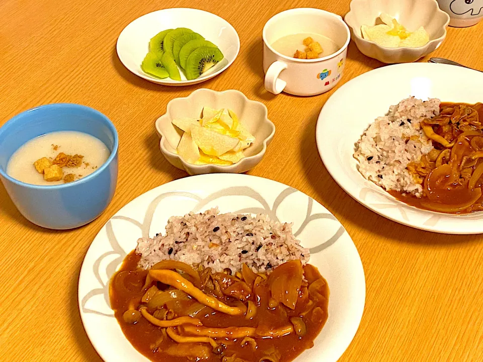 ハヤシライス、長芋レモンサラダ、長芋ポタージュ|あさみさん