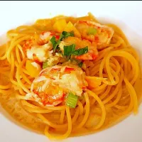 Snapdishの料理写真:Mango shrimps spaghetti|Charlotteさん