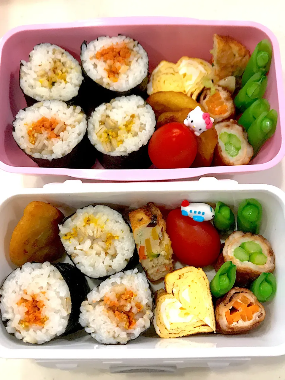 Snapdishの料理写真:海苔巻おにぎりと肉巻き弁当😋✨|Michiko Okamotoさん