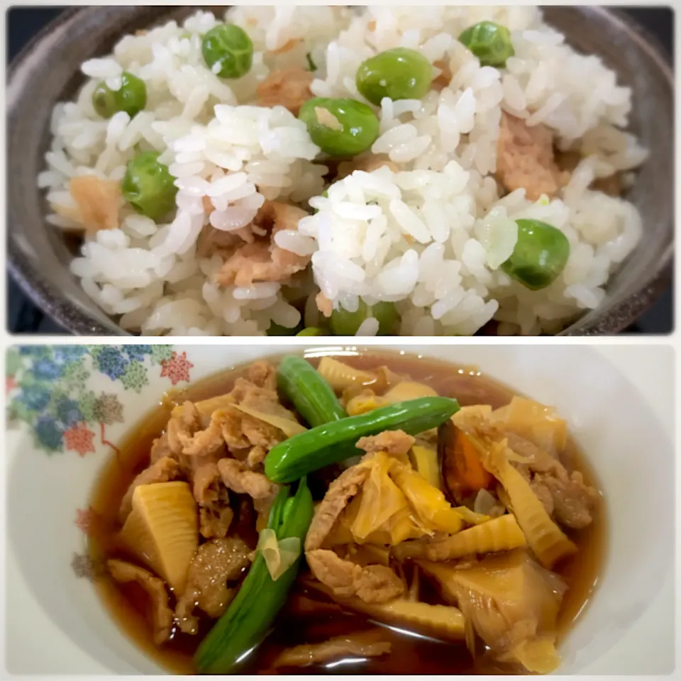 大豆肉の豆ご飯　大豆肉と筍の炊き合わせ|佐野未起さん