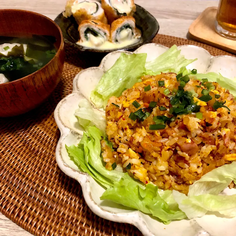 野菜たっぷりキムチ炒飯の夜ご飯|ゆかｕさん