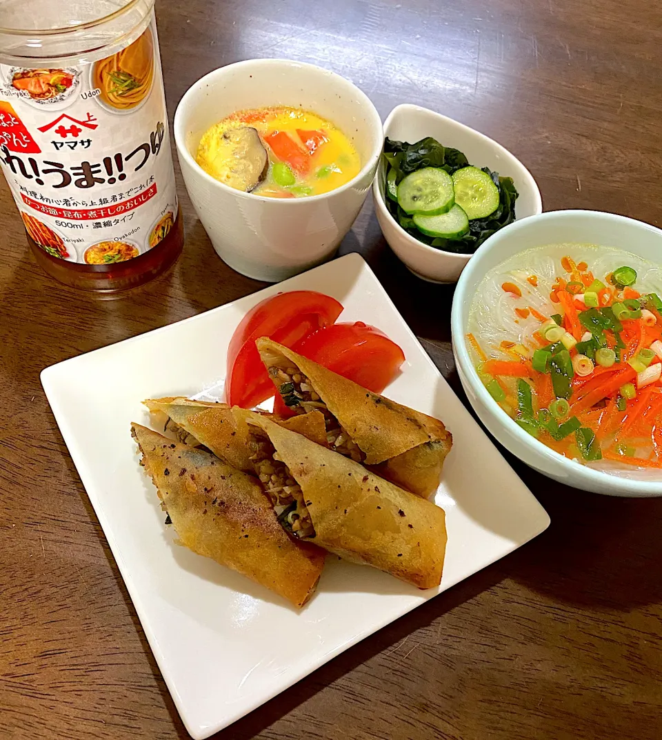 春雨&春雨スープ&簡単茶碗蒸し&酢の物|み〜さん