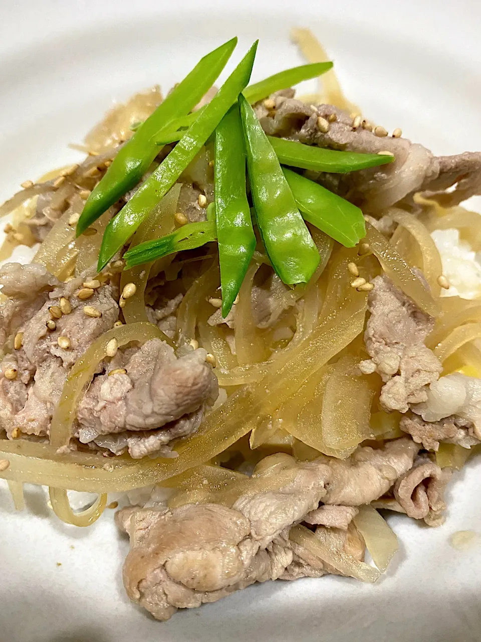 豚丼（玉ねぎ、ゴボウ、サヤインゲン、ゴマ）|❤️ありがとう家族ご飯❤️さん