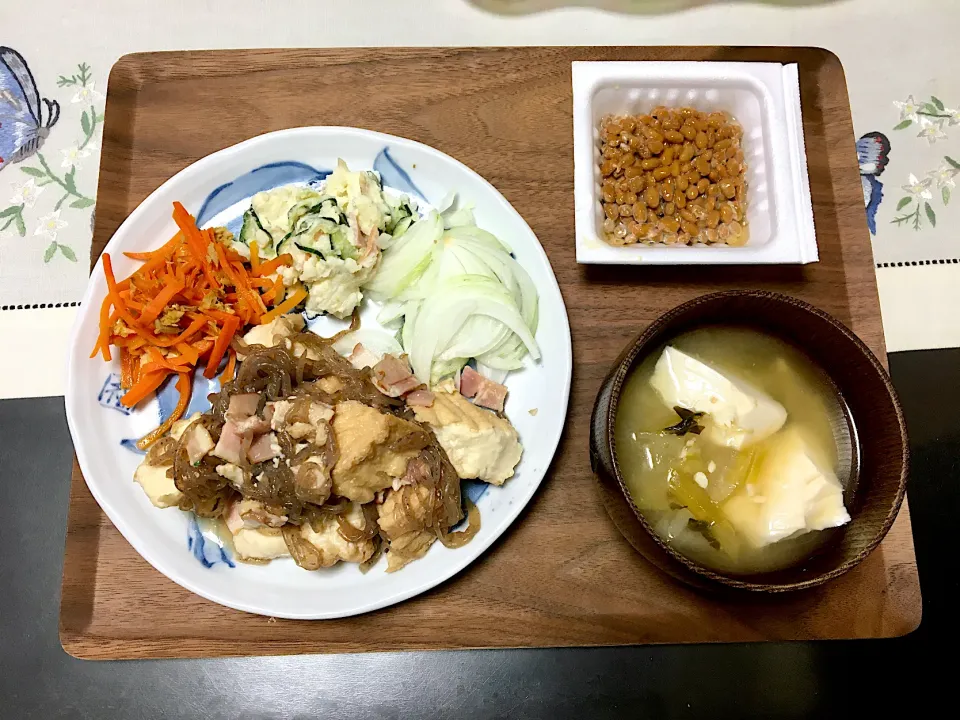 レンジで簡単♡厚揚げと糸コンの味噌バターのご飯|みよさん