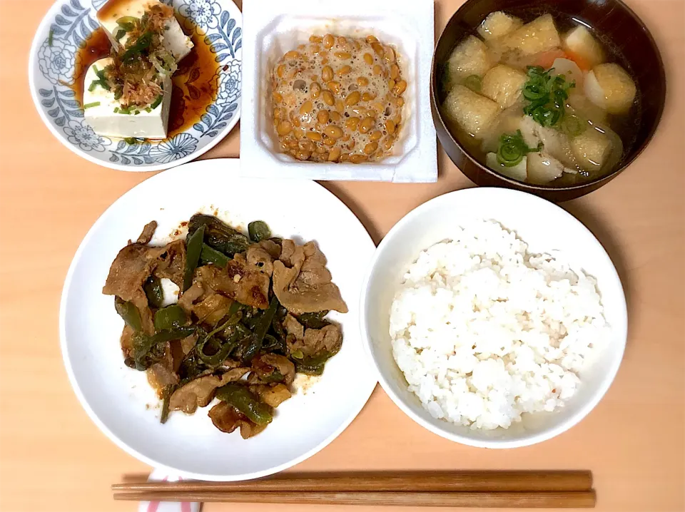 豚肉とピーマンの味噌炒め定食(笑)|ミキさん