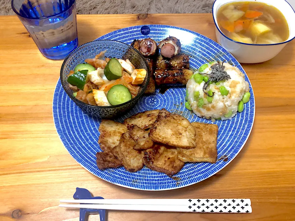 Snapdishの料理写真:豚ロースのわさびマヨ焼き|saknさん