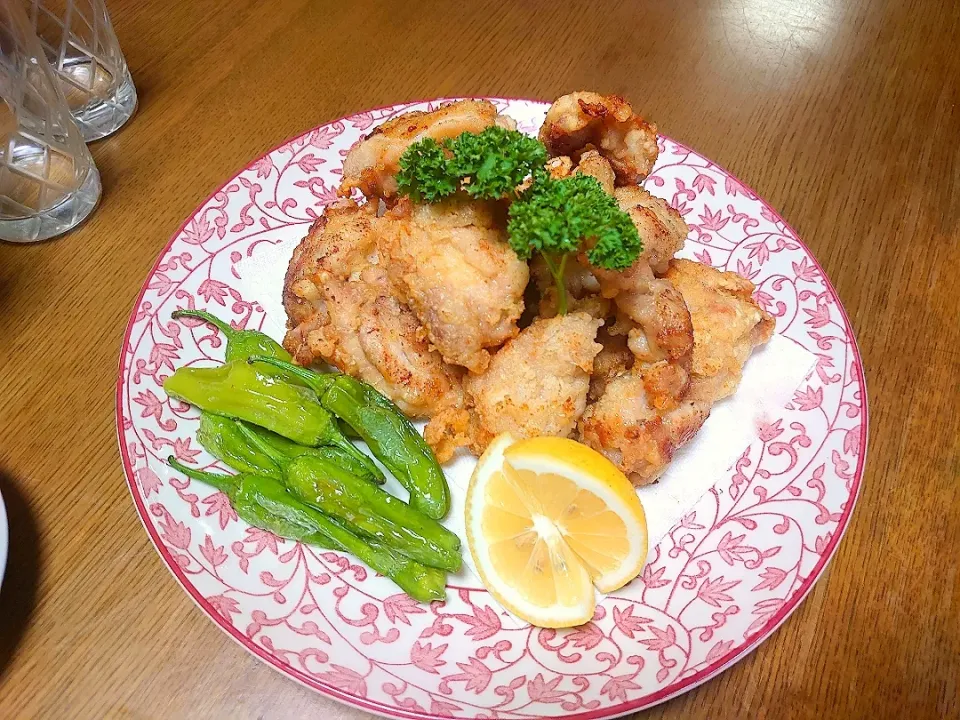 塩唐揚げ シシトウ素揚げ|Akiko Nakamotoさん