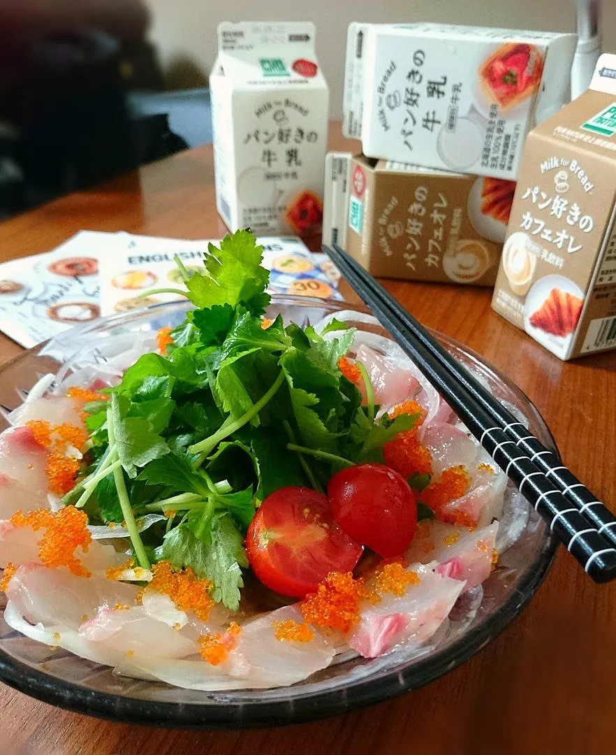 Snapdishの料理写真:鯛のｶﾙﾊﾟｯﾁｮ|まりおさん