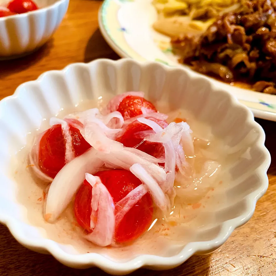 トマトと新玉の甘酢漬け|いちごさん