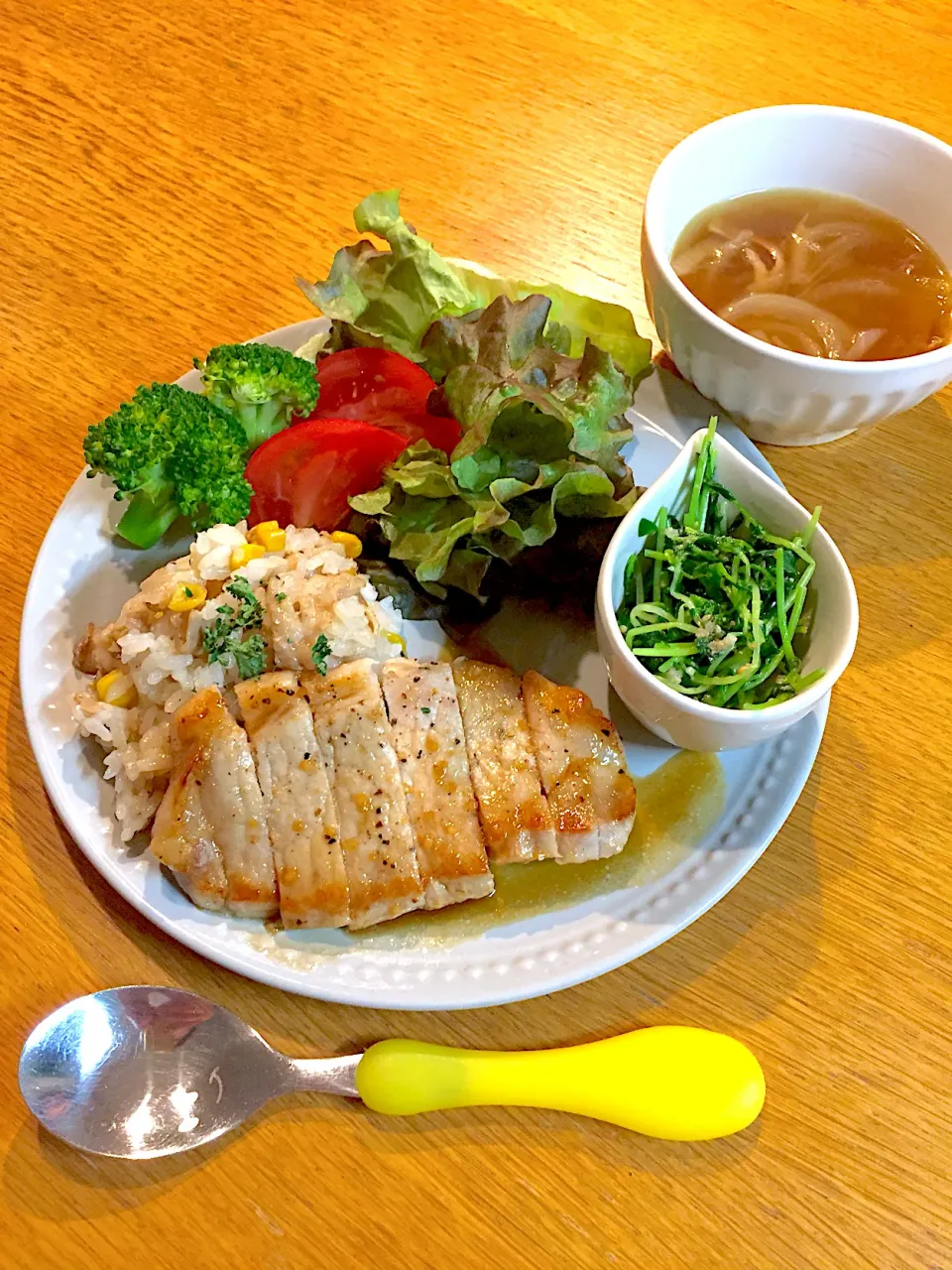 ワンプレートご飯 ガーリックバター醤油焼き|まつださんさん