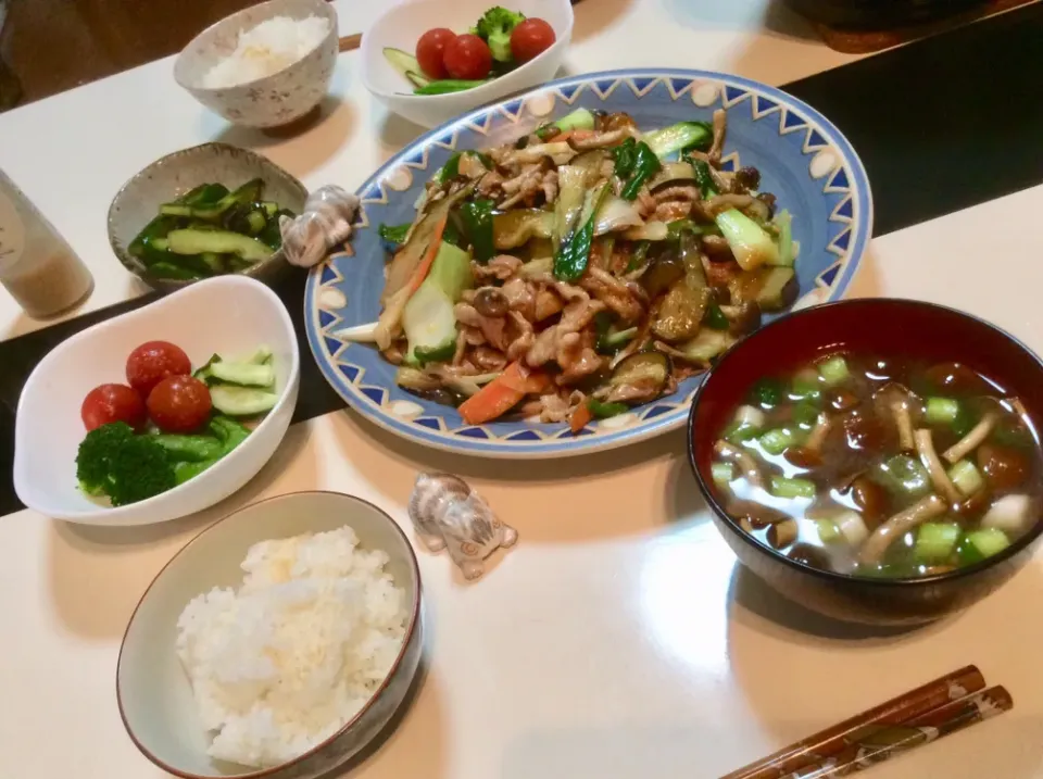 月曜日のお米率が高くなってきた気がする。。。
豚肉野菜肉味噌炒め
と
スナップえんどうのサラダ
と
きゅうりの昆布塩した浅漬け
と
なめこのお味噌汁
で
晩御飯|Takeshi  Nagakiさん