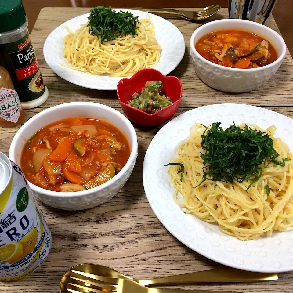 ラタトゥイユ？と明太子のパスタ🍅|waiwaiさん