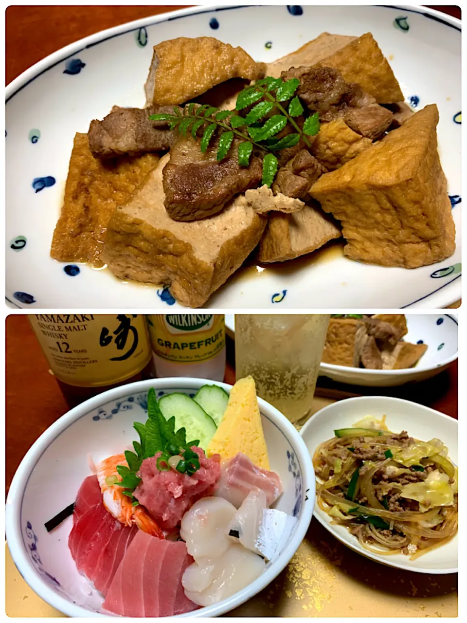 海鮮丼&豚肉と厚揚げの煮物|ｋｚｓｙｋさん