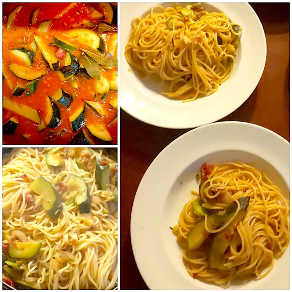 Spaghetti con tonno e zucchine🥒🐟🍅ﾂﾅとｽﾞｯｷｰﾆのﾄﾏﾄｽﾊﾟｹﾞｯﾃｨ|🌈Ami🍻さん