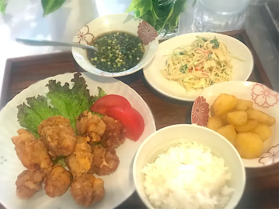 鶏肉の薬味じょうゆ、かに風味コールスロー、粉ふき煮|Iggywiggyさん