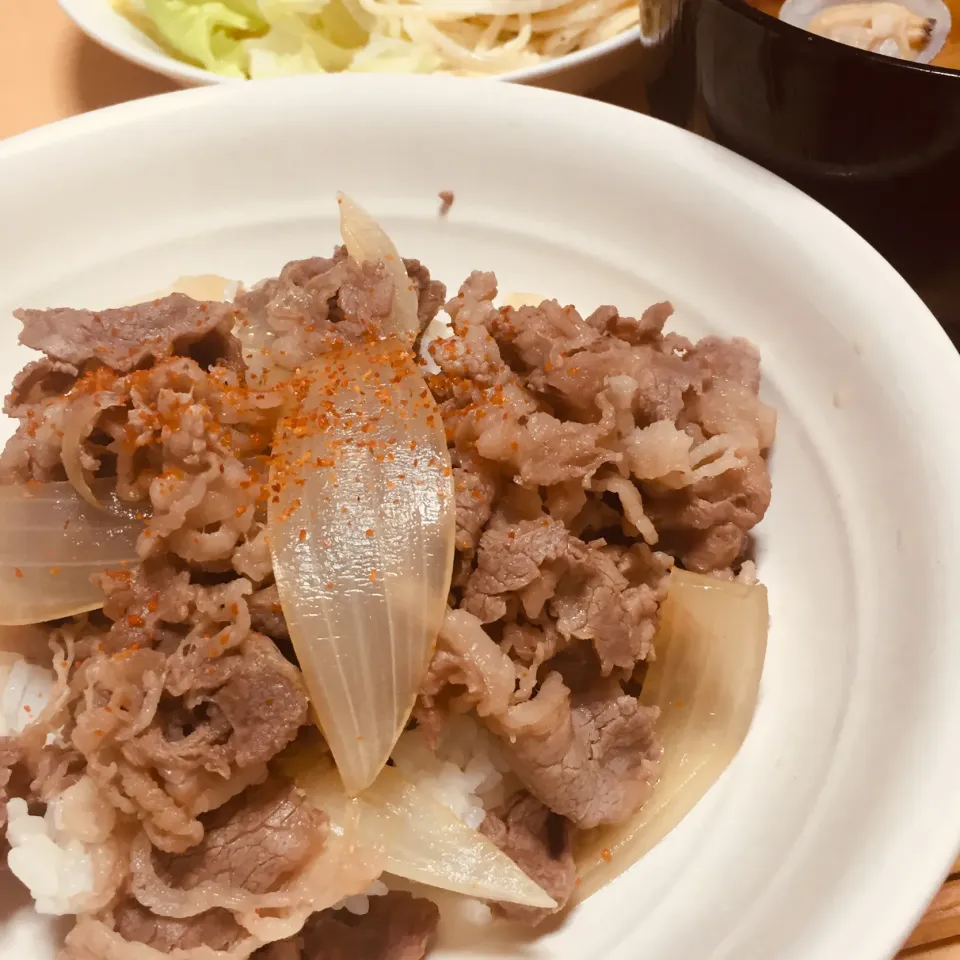 Snapdishの料理写真:単身赴任中の男飯(牛丼)|おおもりの星さん