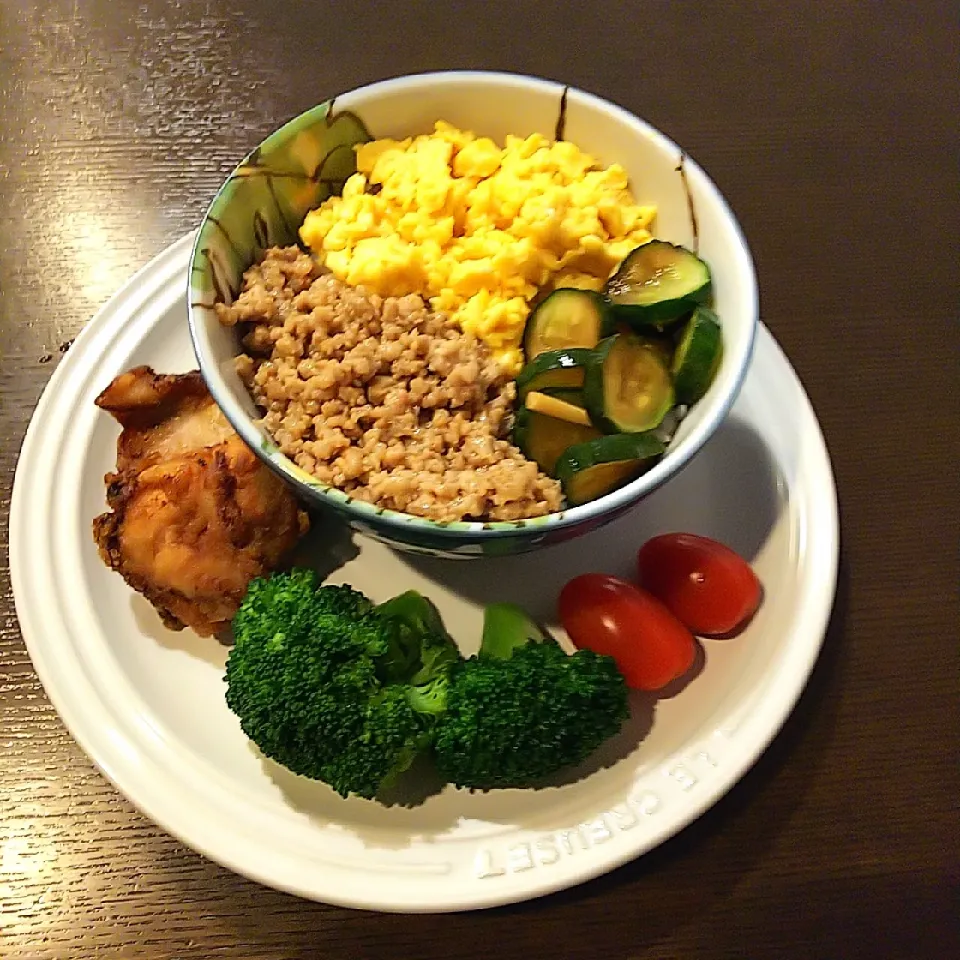 Snapdishの料理写真:昨日の息子置き弁🍱3色丼|Rieさん