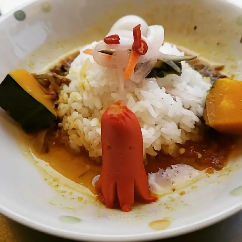 かぼちゃの牛豚キーマカレーinタコさんウインナー🐙|ふじわらたくやさん