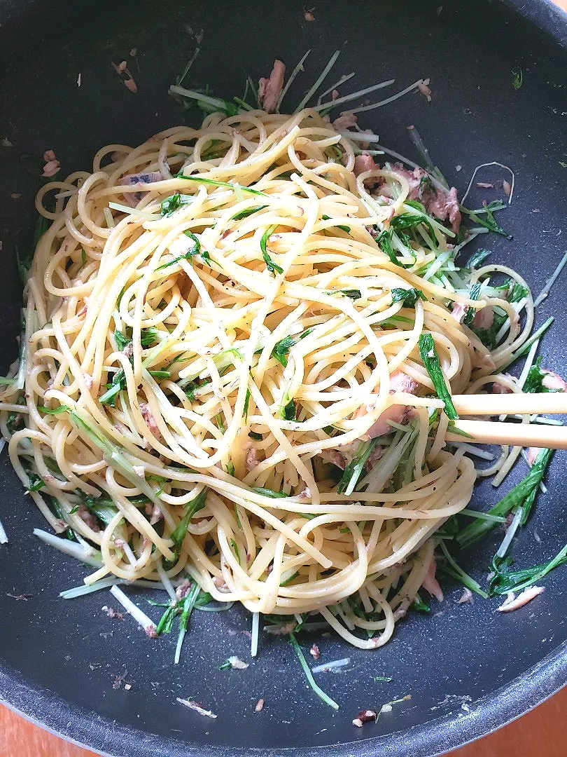 鯖缶と水菜和風パスタ|美香さん