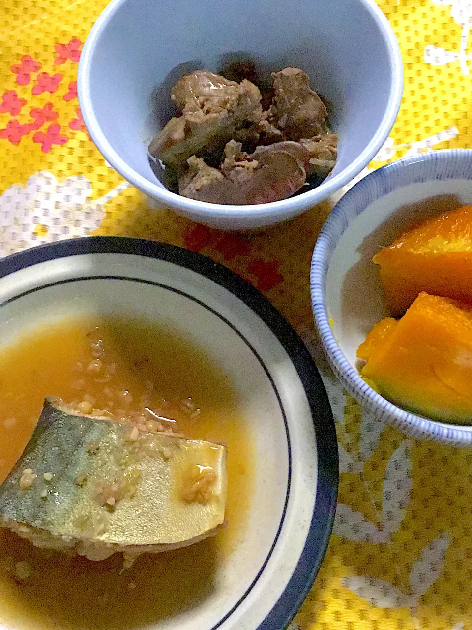 鯖の味噌煮　南瓜煮　鶏肝煮|掛谷節子さん