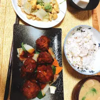 肉団子と野菜の甘酢餡かけ定食|TAKAAKIさん