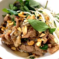 Snapdishの料理写真:Stir fried lemongrass pork on rice vermicelli|Meijiさん