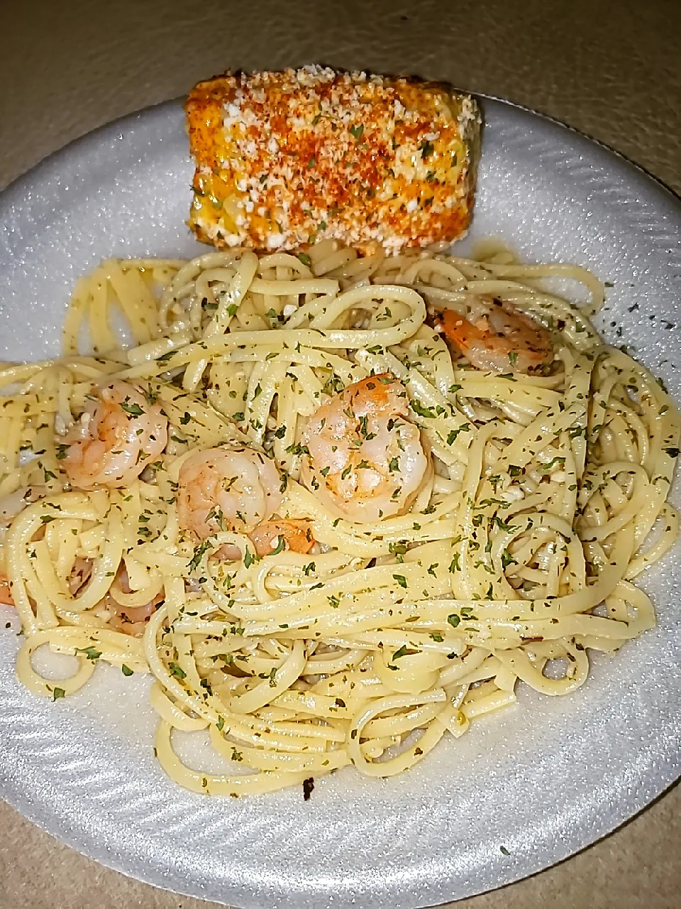 shrimp scampi with some Mexican street corn|Krystal Daneen Smith-Royallさん