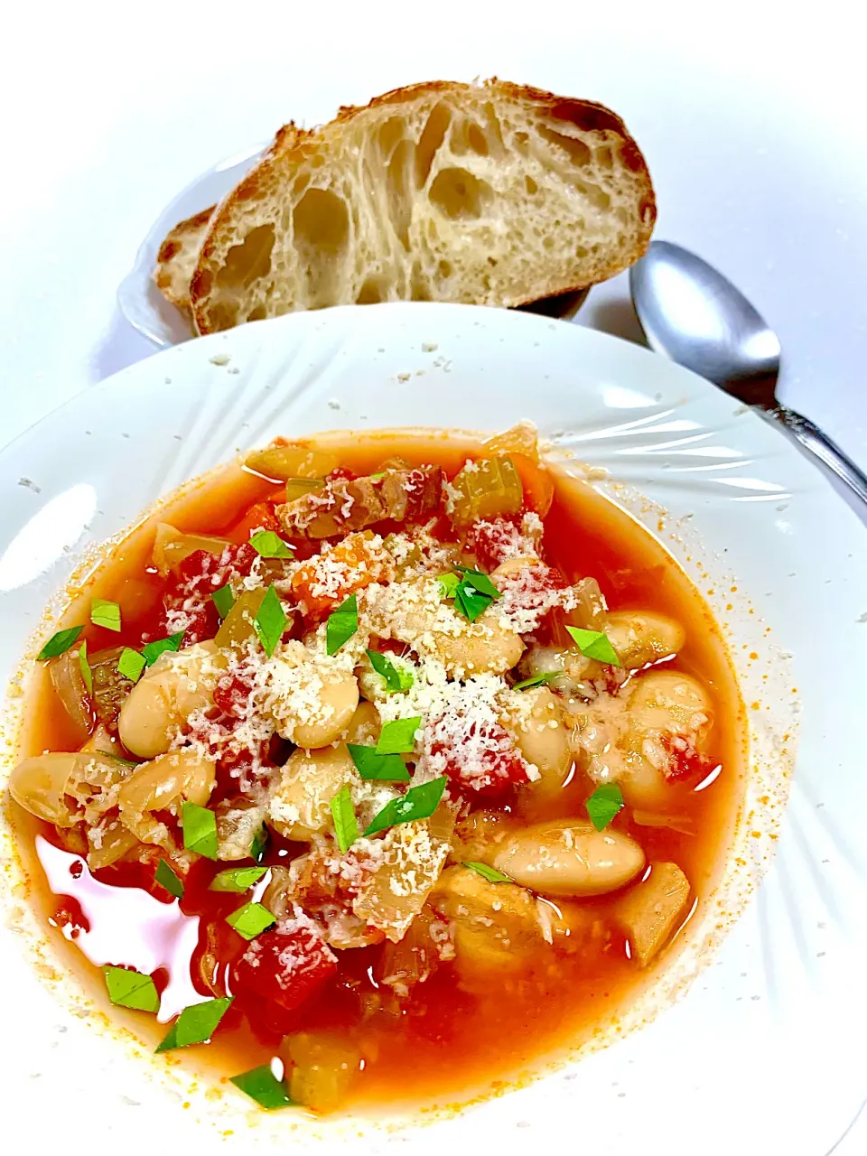 Snapdishの料理写真:Lima bean soup sprinkled with pecorino romano and lemon leaf|gonbenさん