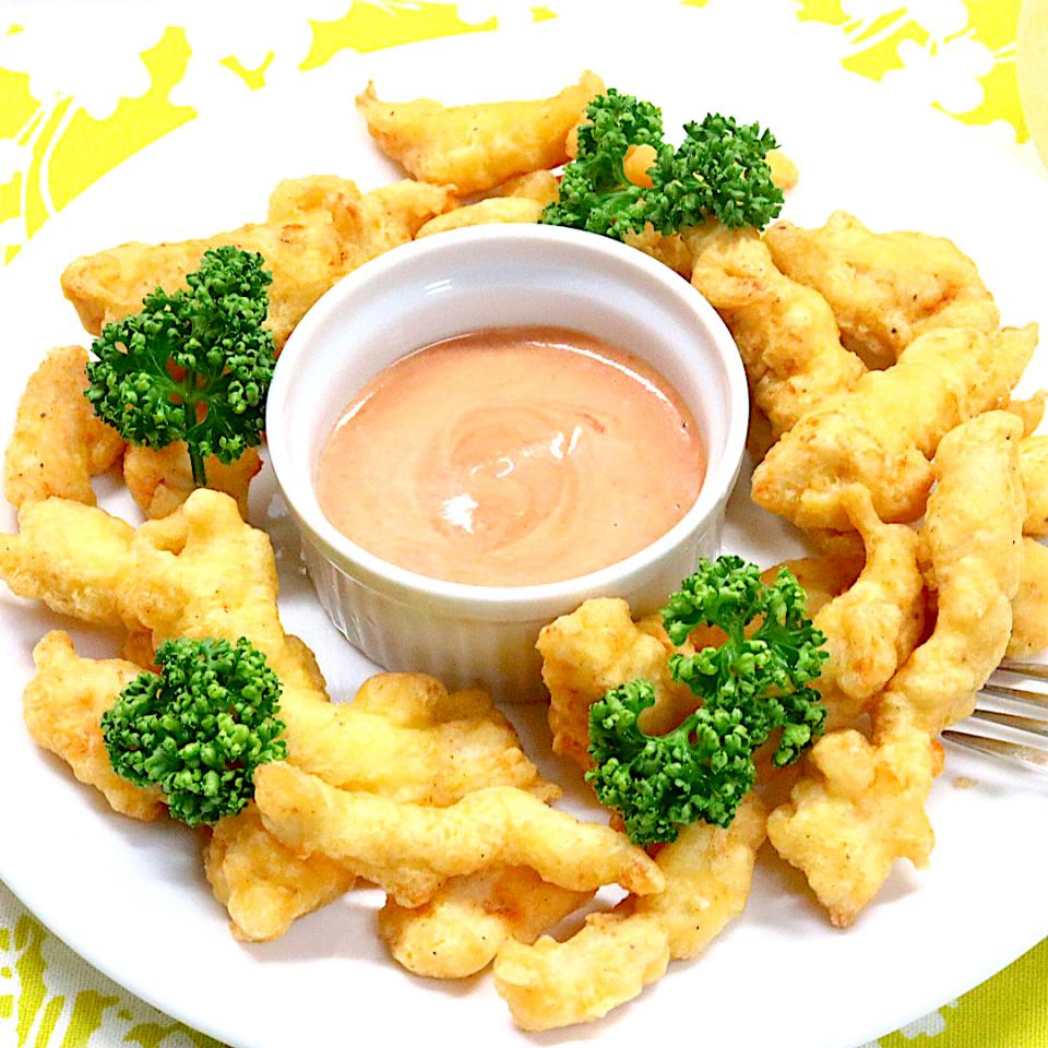 天ぷら粉でささみのスティックフリッターオーロラソースで頂きます Rose Rose Snapdish スナップディッシュ Id 4aywua