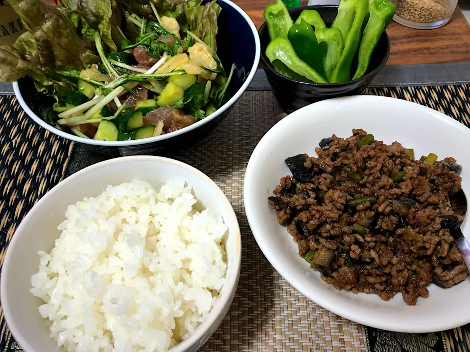 和風ポキ&シャキシャキピーマンと肉味噌添え|Mapleさん