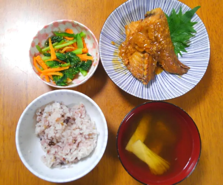 ５月２１日　鯖の味噌煮　小松菜のナムル　たけのこととろろ昆布のお吸い物|いもこ。さん