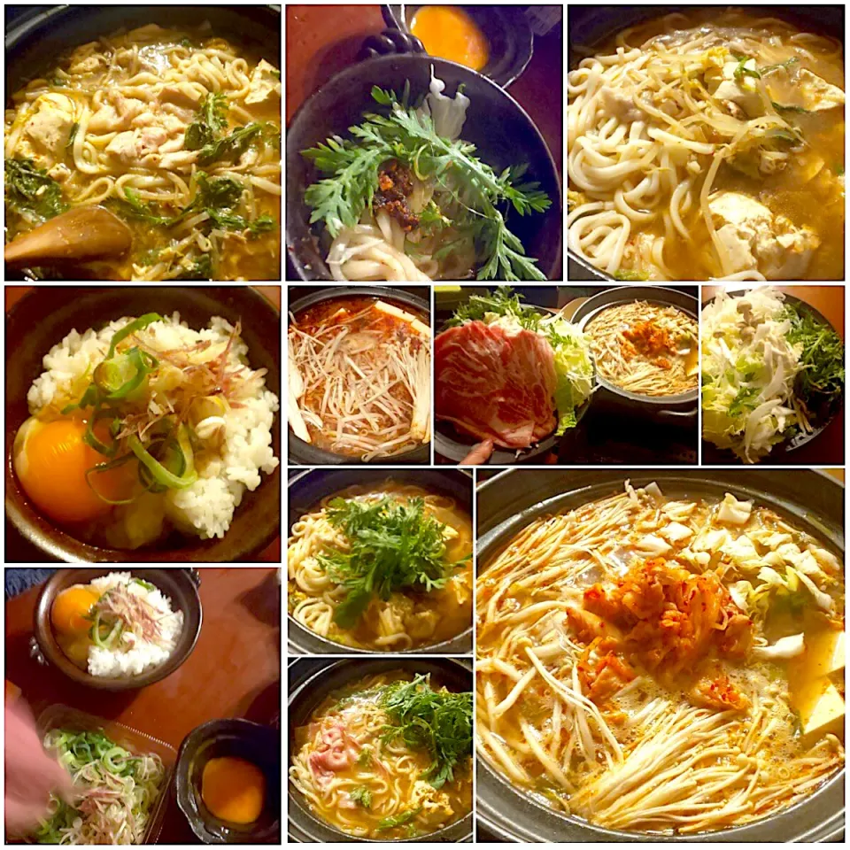 Today's dinner🍴あっさりﾋﾟﾘ辛豚しゃぶ坦々鍋からのぉ煮込みｷﾑﾁうどん🍲 薬味たっぷりTKG|🌈Ami🍻さん