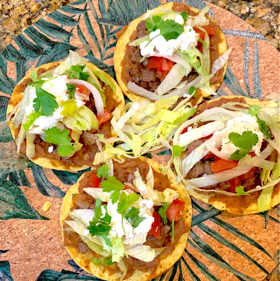 Beef Tostdas Topped with Cottage Cheese & Crumbled Goat Cheese.|Alma's Home Kitchenさん