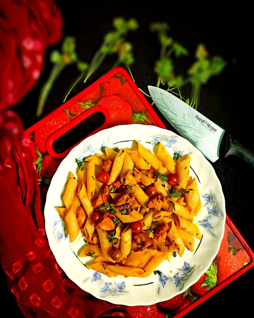 Chicken Penne Pasta With Tomato Sauce|souravさん