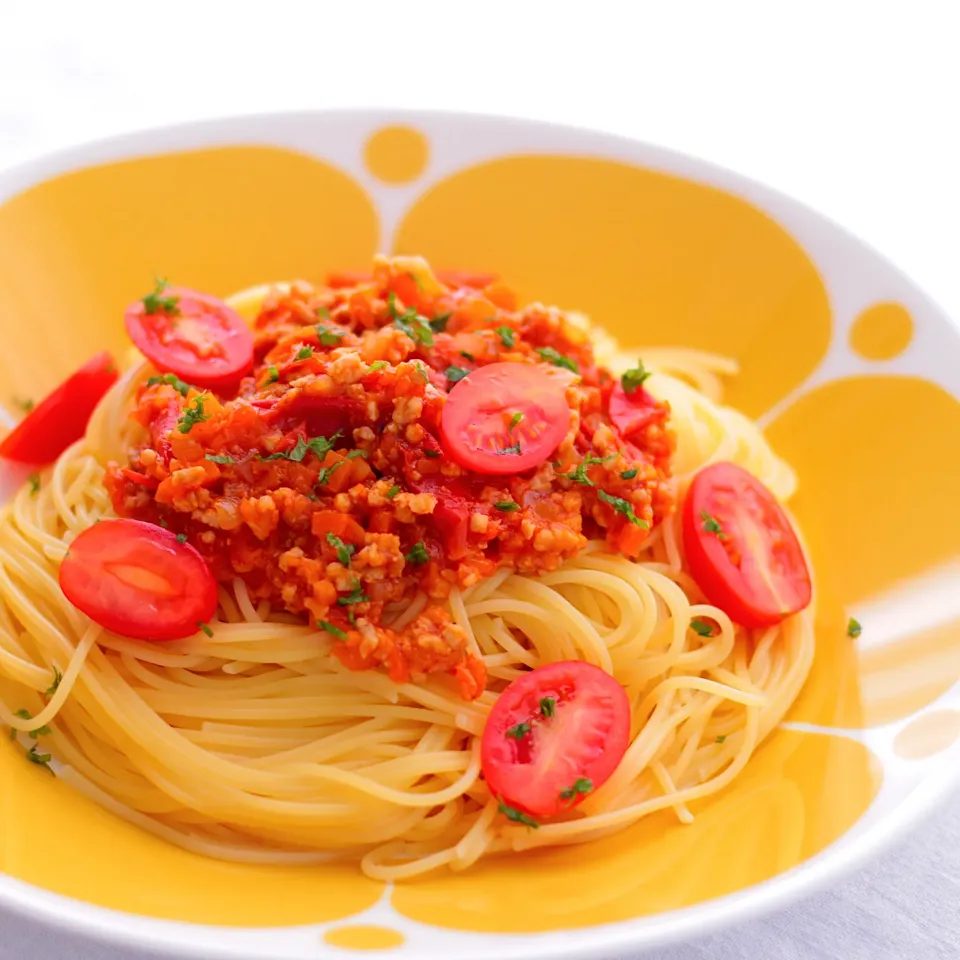 Snapdishの料理写真:ミニトマトアンジェレのミートソースパスタ🍝|kei  ( @kei.0408 )さん