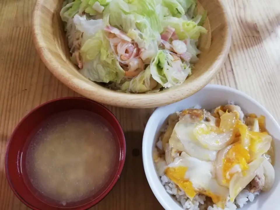 親子丼、ツナコーンスープ、春雨サラダ|みぽりんさん