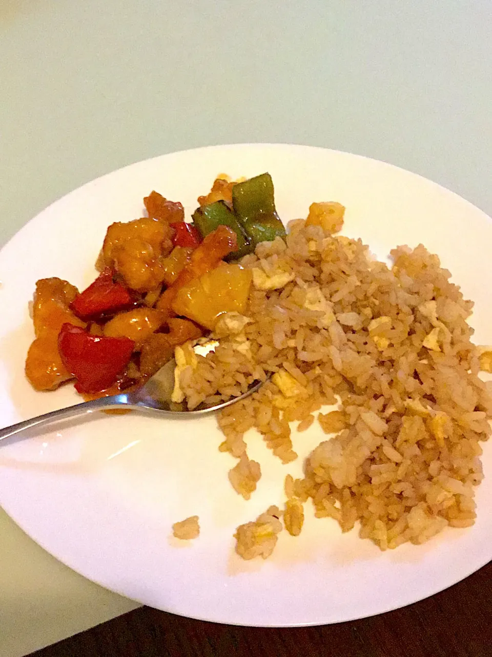 Egg fried rice with sweet and sour chicken|saki90さん