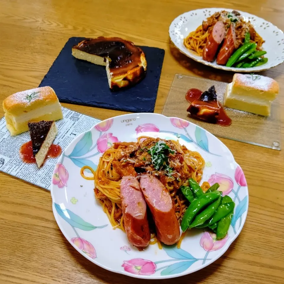 『ぜいたくパスタこれうまスナップえんどう添え、バスチー&台湾カステラデザートlunch』|seri-chanさん