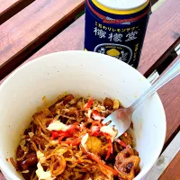 Homemade Yakisoba with pork kimchi and lotus root|lauren shannonさん