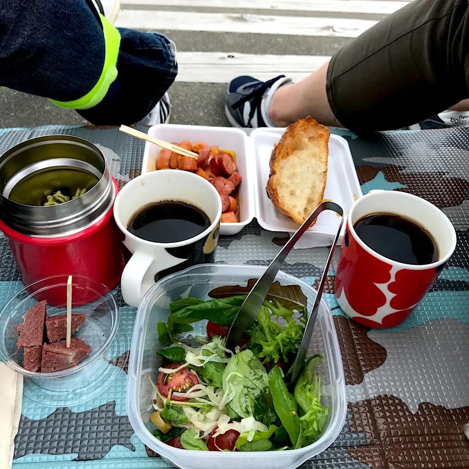 クリンゲンさんのソーセージ、ジェノベーゼのパスタとサラダのピクニックランチ|なお🅿️さん