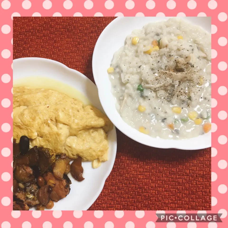 Snapdishの料理写真:ゴルゴンゾーラリゾット&プレーンオムレツ|Miyukiさん