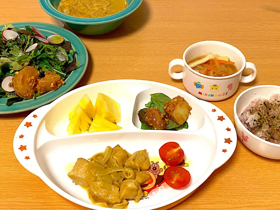 ササミのココナッツカレー煮、ピーナツじゃがバター|あさみさん