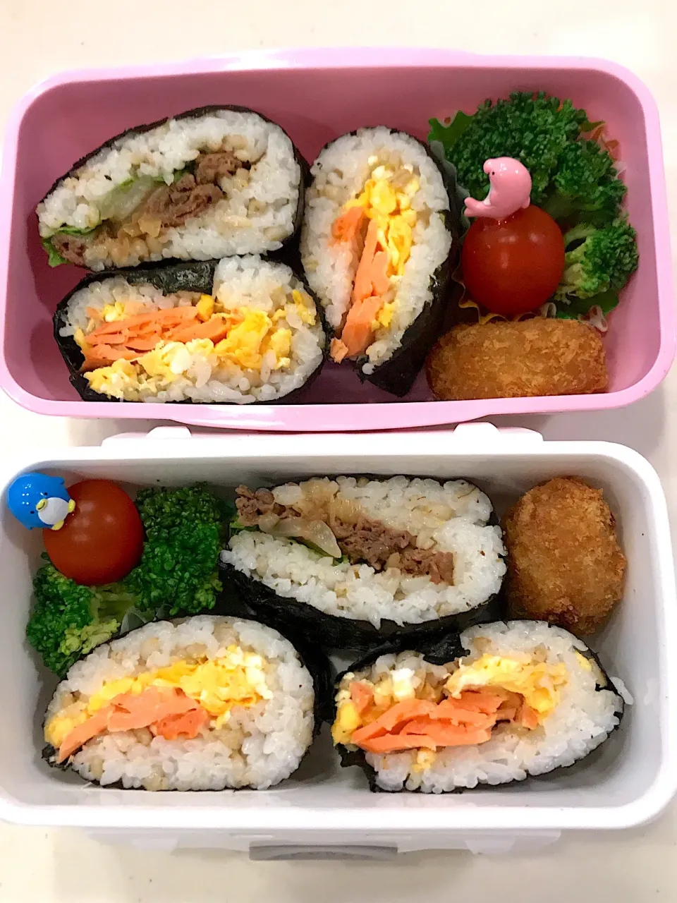 おにぎらず のお弁当😋鮭たまごマヨ&焼肉レタス💕|Michiko Okamotoさん