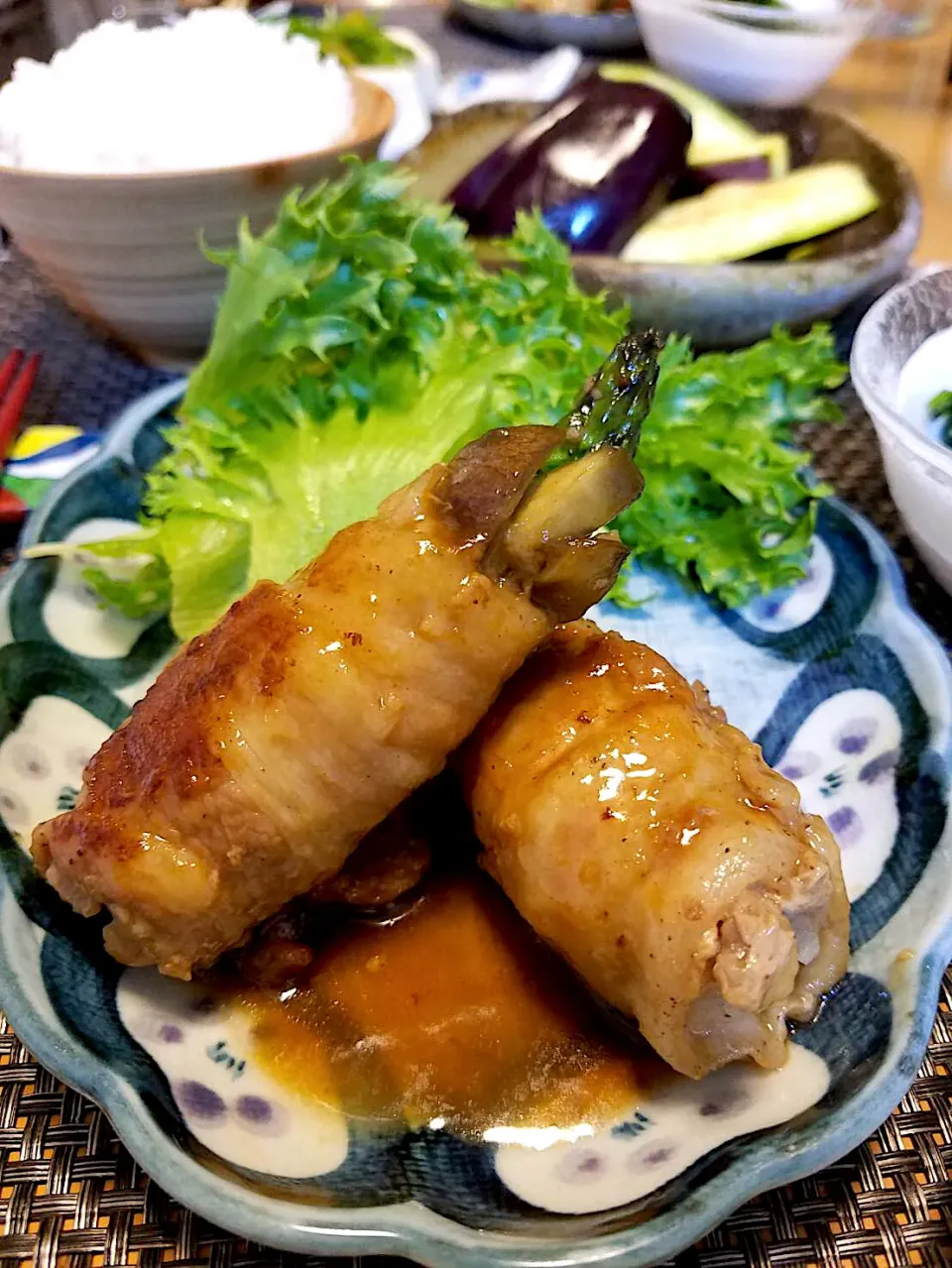 とらさんの料理 泉州水なす🍆料理⑨  水なすﾁｬﾝの肉巻きほんのり照り焼きチーズ😍😍|MOMO-chan☻さん